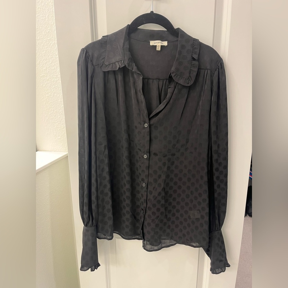Max Studio Charcoal Polka Dot Blouse